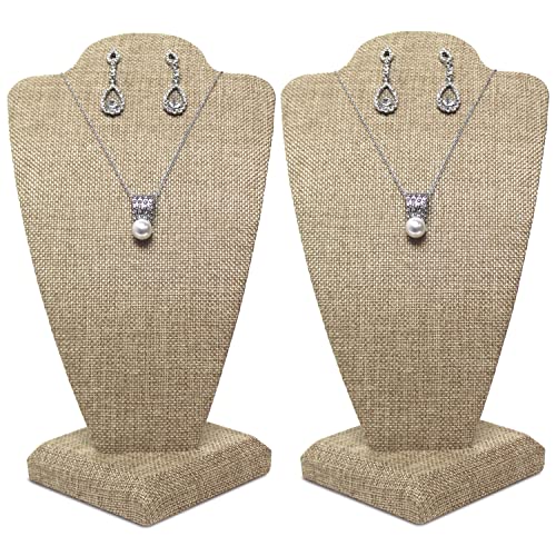 MOOCA 2 Pcs Small Burlap Necklace Chain Jewelry Bust Display Holder Stand, Necklaces Display Necklace Mannequin, Detachable Jewelry Bust Stand 10 in Height