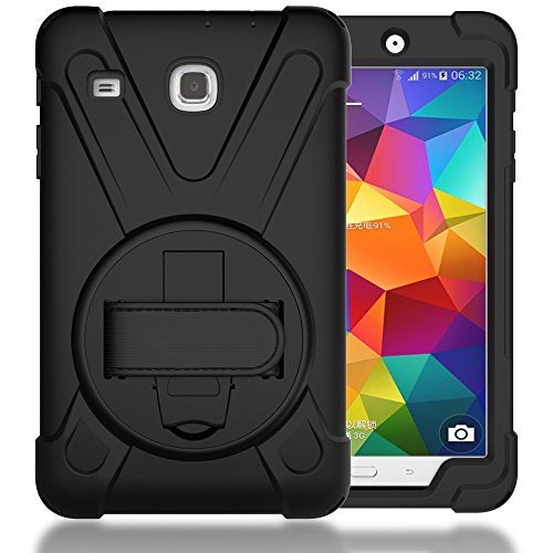 TIMISAM Samsung Galaxy Tab E 8.0 Case, Heavy Duty Hybrid Shockproof Protection Cover Built with Kickstand and Hand Strap for Samsung Galaxy Tab E 32GB SM-T378/Tab E 8.0 Inch SM-377 Tablet (Black)