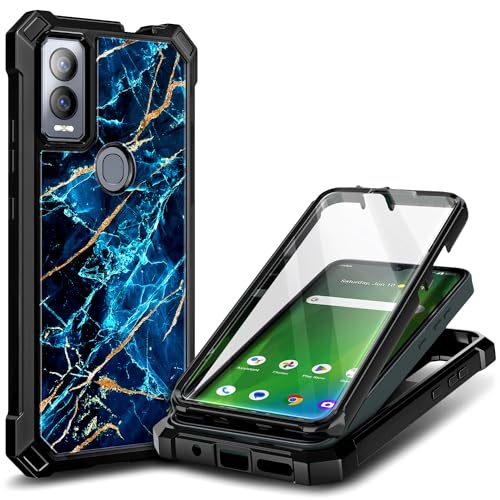 NZND Compatible with Cricket Magic 5G / AT&T Propel 5G Case with [Built-in Screen Protector], Full-Body Protective Shockproof Rugged Bumper Cover, Impact Resist Durable Phone Case (Sapphire)