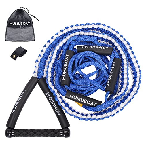 MUMUBOAT 25ft Wakesurf Rope with EVA Handle, 6 Sections Floating Watersport Ropes for Wake Surfing (Blue & White)