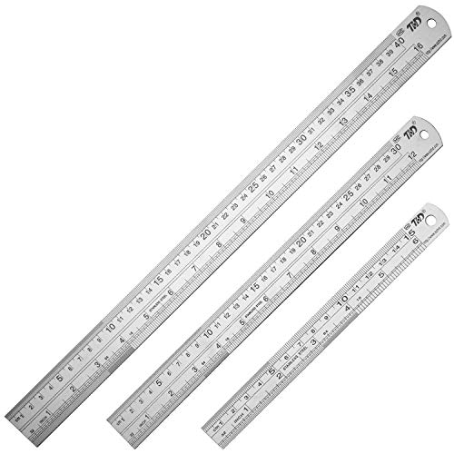 ZZTX Ruler Metal Straight Edge Ruler Stainless Steel Ruler 6 Inch 12 Inch 16 Inch Ruler Set Rulers Bulk Set of 3
