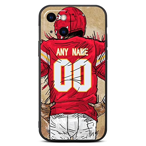 IKPYTREE Custom Name & Number Football Jersey Black Case for iPhone 15 14 13 12 11 Xs Max XR 8 7 6 Plus 11 Pro Mini，with Camera Protection Phone Case (Kansas City Red)