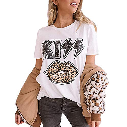 DiankeAnt Vintage Rock Graphic Tee for Women - Cute Trendy Black T-Shirt, Casual Summer Short Sleeve Top (White)