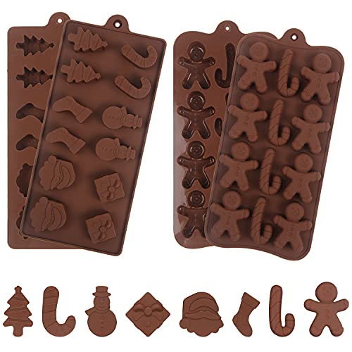 DERAYEE Christmas Silicone Mold for Chocolate, 2 Pcs Silicone Molds Santa Gingerbread Man Shape Fondant Cake Baking Molds Set for Kitchen Tools
