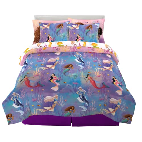 Franco Disney Princess Ariel The Little Mermaid Live Action Movie Kids Bedding Super Soft Comforter and Sheet Set with Sham, Queen, (100% Official Licensed Product)