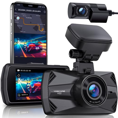 YEECORE Dual Dash Cam, Real 4K+1080P Front and Rear, Built-in WiFi GPS, 3' IPS Screen, HDR Night Vision, 24H Parking Monitor, 157°Wide Angle Dash Camera for Cars, G-Sensor, Loop Recording (H22)
