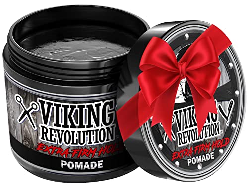 Viking Revolution Extreme Hold Pomade for Men – Style & Finish Your Hair - Extra Firm,Strong Hold & High Shine for Men’s Styling Support - Water Based Male Grooming Product is Easy to Wash Out, 4oz