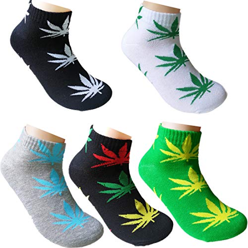 5 Pairs Unisex Marijuana Weed Leaf Boat Warm Cotton Socks US 5-9.5 (M, 2nd Match)