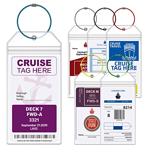 Cruise Luggage Tags for Carnival, MSC, Costa, NCL & Princess Cruise Ships, 6Pack Clear Tags Zip Seal Reusable Cruise Travel Essentials for 2024-2025