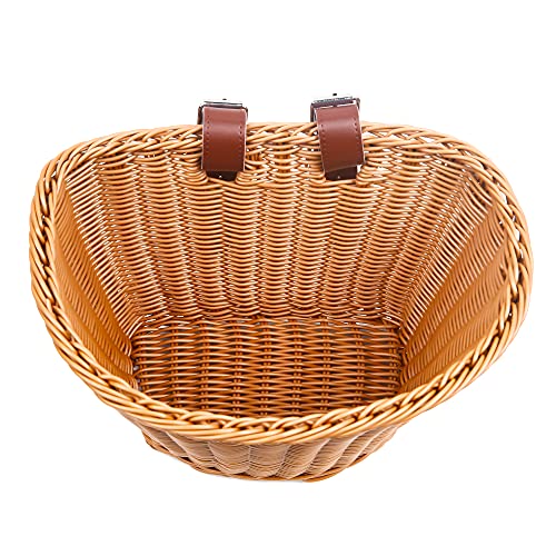 Bike Basket, Front Handlebar Storage Basket with Adjustable Leather Straps, Bicycle Accessories, Hand Woven, Waterproof (Brown(11 * 8.5 * 8 in)