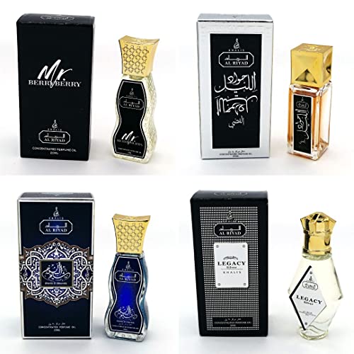 Maison d'Orient ALRIYAD Masculine 4 Pc, each 20 mL, Starter Cologne Roll-on Attar Colletion for Men. A Swiss fomulated Arabian perfume for men oil set