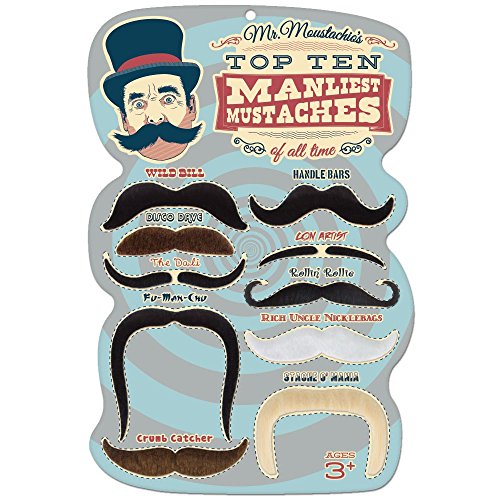 Mr. Moustachio's Top 10 Manliest Mustaches of All Time Assortment,Black,One-Size