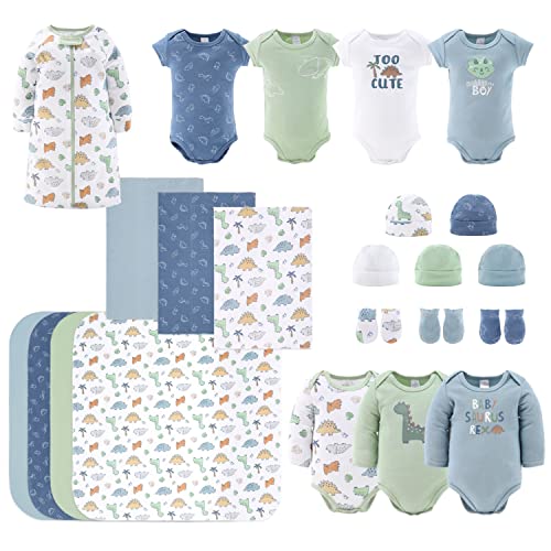 The Peanutshell Newborn Clothes & Accessories Set for Baby Boys - 23 Piece Layette Gift Set - Fits Newborn to 3 Months - Dinosaur