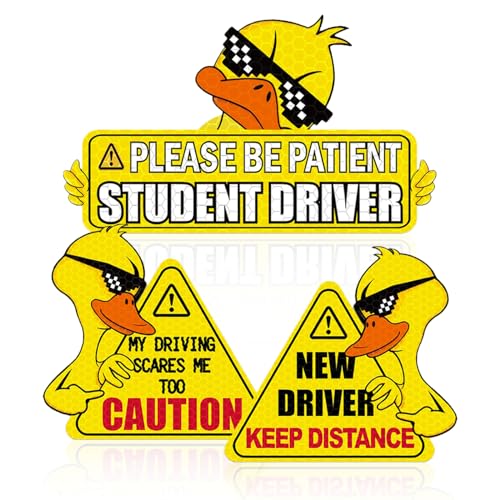 SuperKaKa 3 Pack Set Cute Duck Car Magnets,New Driver Magnet for Car,Bumper Student Driver Reflective Sign for Most Cars