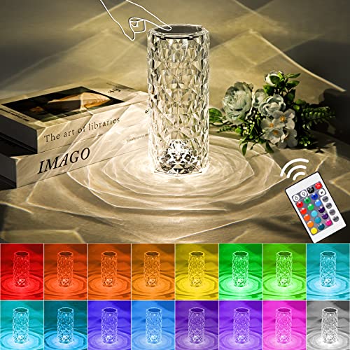 Crystal Lamp,Touch Control Crystal table Lamp,Crystal Rose Lamp with 16 Colors,RGB Night Light with USB & Remote Control,LED Rose Diamond Touch Lamp for Bedroom, Rechargeable Rose Light, Birthday Gift