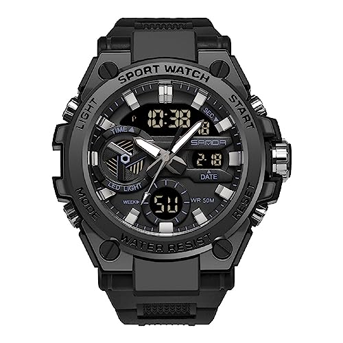 KXAITO Men's Watches Sports Outdoor Waterproof Military Watch Date Multi Function Tactics LED Alarm Stopwatch (3311 Black)