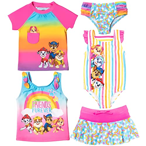 Paw Patrol Toddler Girls Swimsuit Set: Rash Guard Tankini Skort One-Piece Rainbow 4T