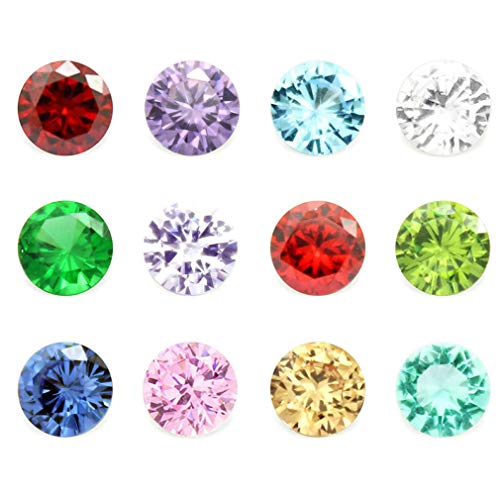 JOLIN 12 Month 24PCS Glass Zircon Round 5MM Birthstones Floating Charms for Living Memory Locket Pendant Necklace Bracelets