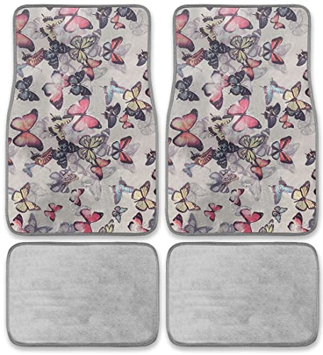 CarsCover Print Design Tropical Butterflies Butterfly Car Truck SUV Universal-fit Front & Rear Carpet Floor Mats 4pc Set