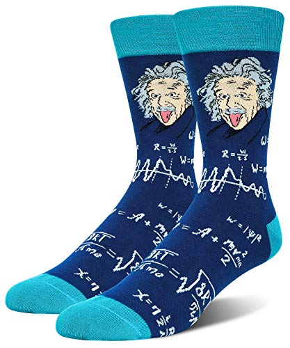 Men's Portrait Crew Socks, Novelty Gift for Nerd Genius Teacher Adult Shoe Size 8-13 for Crazy Sock Day, Christmas & New Year