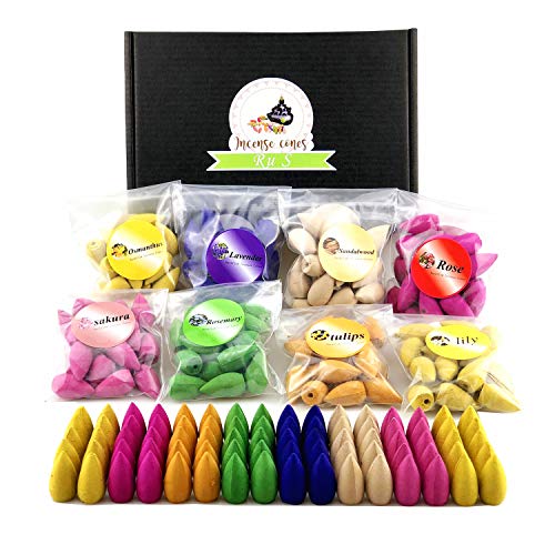 152 Pcs Backflow Incense Cones 8 Mixed Natural Scents Sandalwood Rose Lily Tulips Rosemary Lavender Sakura Osmanthus(Incense Cones)