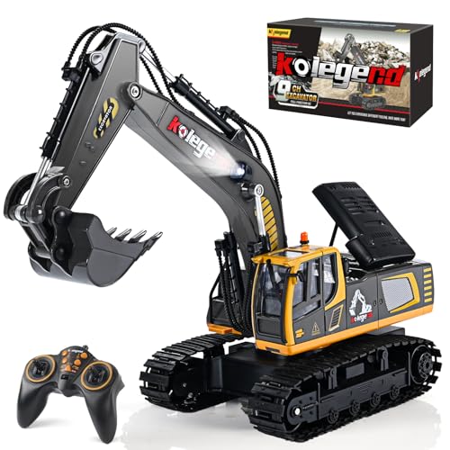 kolegend Remote Control Excavator Toy 16 Inch, 11 Channel RC Construction Vehicles Hydraulic Haulers Digger Toys Gift for 6 7 8 9 10 Years Old Kids Boys