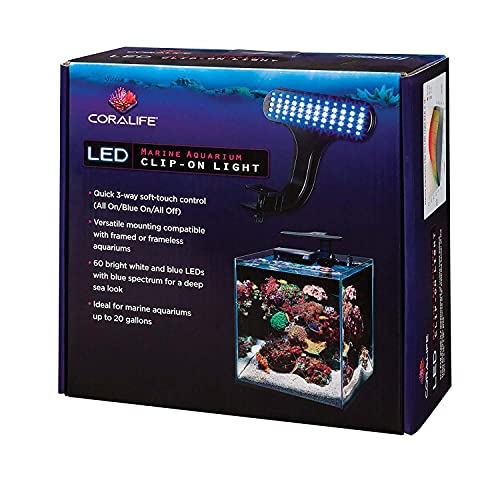 Coralife Aquarium Fish Tank Clip-On LED Light Fixture For Up To 20 Gallon Aquariums