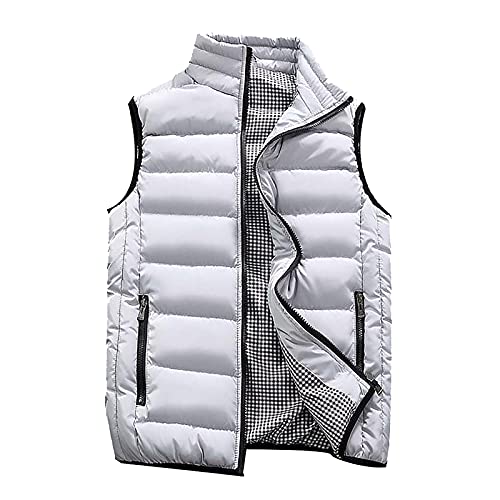 AMXYFBK Men's Puffer Vest Plus Size Casual Quilted Lined Stand Collar Puffer Vest Winter Thermal Thicken Sleeveless Full Zip Puffer Jackets Winter Outwear Vest