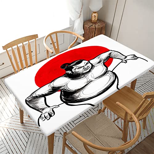 Sumo Wrestler Illustration Table Covers with Elastic for 4 Foot Table Fitted Tablecloth Elastic Edge, 30 X 48 Inch