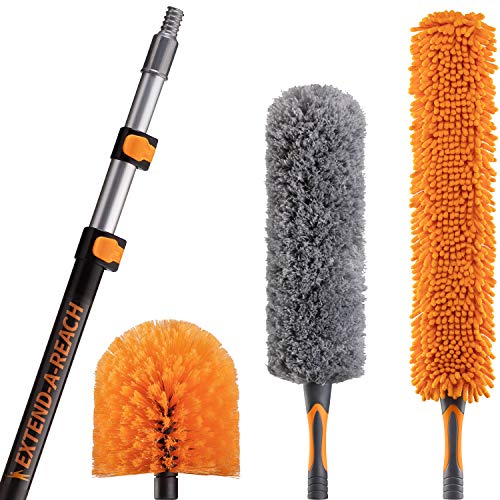 20 Foot High Reach Duster Kit with 5-12 ft Extension Pole // High Ceiling Duster Cleaning Kit with Telescopic Pole // Cobweb Duster // Feather Duster and Ceiling Fan Duster // The Ultimate Dusting Kit