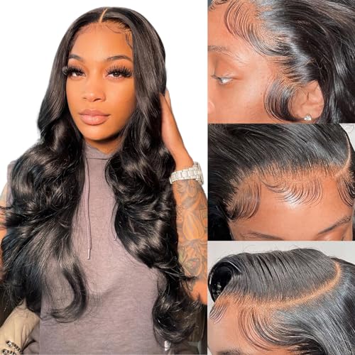TUBELLUS 7x5 HD Lace Front Wigs Human Hair Pre Plucked Bleached Knots with Baby Hair Glueless Transparent Brazilian Virgin Lace Frontal Human Hair Wigs for Black Women Body Wave Wigs (20 Inch)