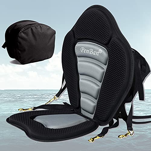 Penban Universal Deluxe Padded Kayak Seat Fishing Boat Seat with Storage Bag,Detachable Universal Paddle Board Seat,Adjustable Kayak Seats,Fitting for Kayak,sup and Canoe etc(1 pc Black/Gray)
