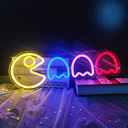 Game Neon Sign Ghost Led Neon Lights Neon Signs for Bedroom Wall 17”x6” Retro Arcade Decor with USB/Switch Ghost Neon light for Gaming Room Man Cave Birthday Halloween Christmas Gift