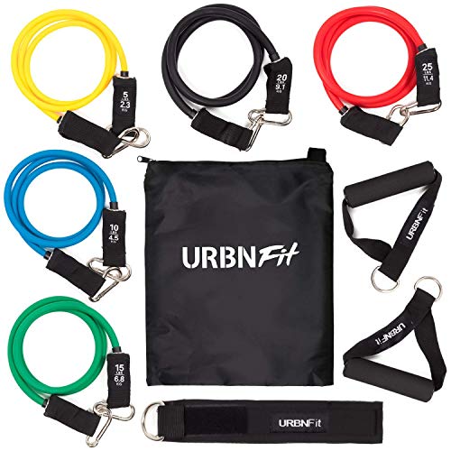 Resistance Bands Set (12 Piece) Includes Door Anchor, Ankle, Wrist Strap, Exercise Guide and Carrying Bag For Strengthening and Training (Pro Series)