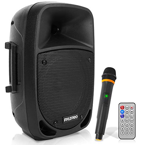 Pyle 800W Portable Bluetooth PA Speaker - 8’’ Subwoofer, LED Battery Indicator Lights w/ Built-in Rechargeable Battery, MP3/USB/SD Card Reader, and UHF Wireless Microphone - Pyle PSBT85A,Black