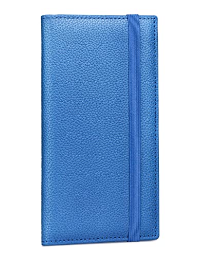Yarnic Checkbook Cover for Personal Checkbook, Checkbook Holder with Pen Holder & Built-in Clear Plastic Divider for Duplicate Checks (Blue)