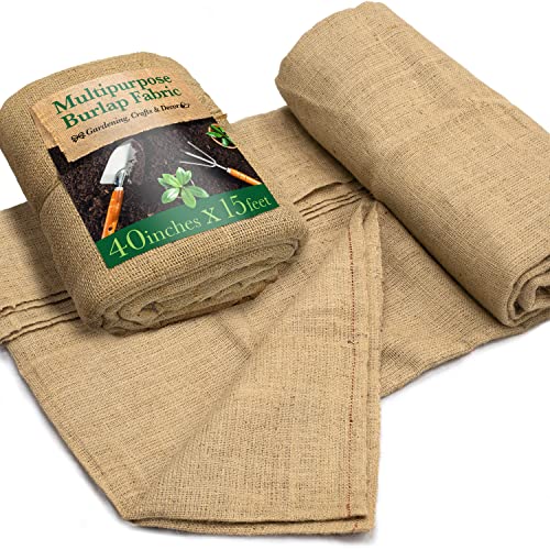 Burloptuous 40'x15 Feet Gardening Burlap Roll - Multipurpose Natural Burlap Fabric, High Density Jute Fiber Material for Decorations, Center Pieces for Home, Rustic Party Décor