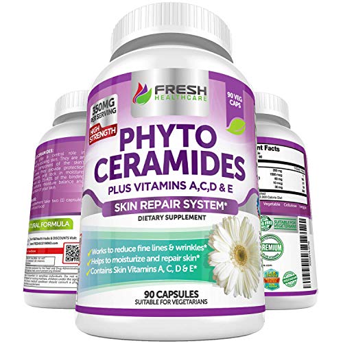 Phytoceramides - 3 Month Supply - Plus Skin Vitamins A,C,D & E for Skin Repair & Rejuvenation - Anti Aging Powerhouse for Reduced Fine Lines & Wrinkles by Fresh Healthcare