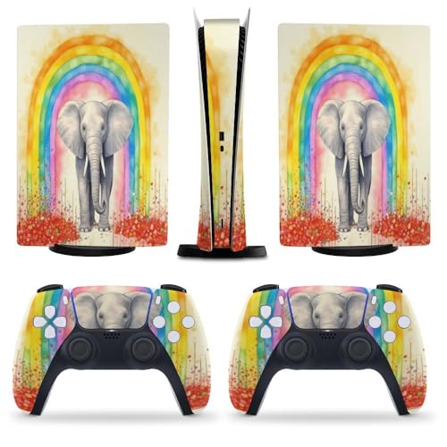 Buyidec Baby Elephant Spraying Rainbow PS5 Skin Console and Controller Accessories Cover Skins Anime Vinyl Cover Sticker Full Set for Playstation 5 Digital Version