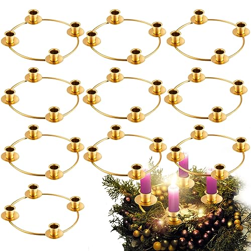 Jadive 10 Pcs Christmas Advent Season Candle Holder Metal Advent Wreath Ring Gold Candle Ring for Home Table Decoration