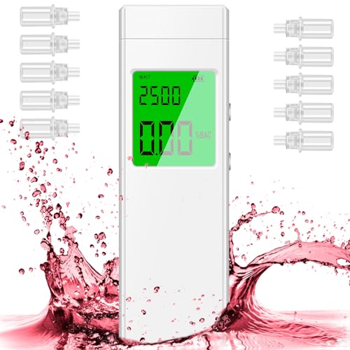 1200mAh Portable Breathalyzer Tester - 125 Days Standby Professional-Grade Accuracy Alcohol Breathalyzer Tester with Smart LCD Display, Audible Alerts & Memory Function BAC Breathalyzer 10 Mouthpieces