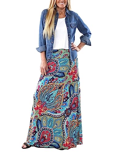 Yinggeli Women's Bohemian Print Long Maxi Skirt (XX-Large, B-Flower)