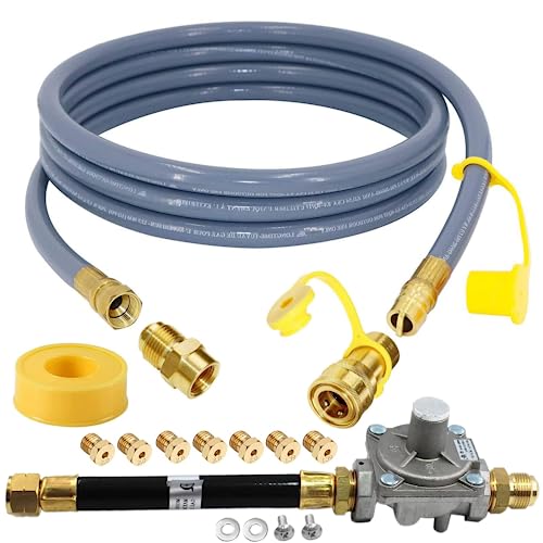 MCAMPAS 10 Feet 1/2' ID Natural Gas Quick Connect Hose and Regulator Replacement for Kitchen-Aid 710-0003 Gas Grill Conversion Kit,Convert 4-Burner Cabinet Style Gas Grill to Natural Gas