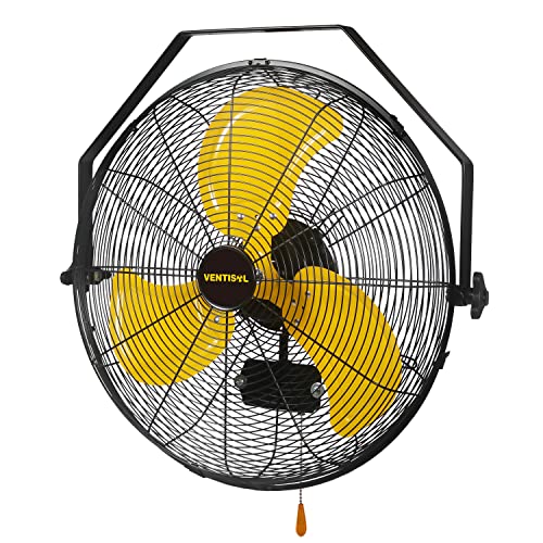VENTISOL 20 Inch High Velocity Metal Wall Fan 4650CFM Wall Mounted Fan Heavy Duty Tilting Wall Fan Full Sealed Motor 3-Speeds Patio Fan for Home, Industrial,Commercial,Residential,Greenhouse Use
