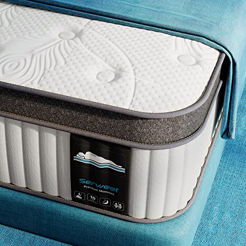 Serweet 12 Inch Memory Foam Hybrid Queen Mattress - Heavier Coils for Durable Support - Pocket Innersprings for Motion Isolation - Pressure Relieving - Medium Firm - Made in Century-Old Factory