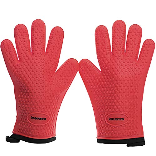 KITCHEN PERFECTION Silicone Smoker Oven Gloves -Extreme Heat Resistant BBQ Gloves -Handle Hot Food Right on Your Grill Fryer&Pit|Waterproof Grilling Cooking Baking Mitts|Superior Value Set +3 Bonuses