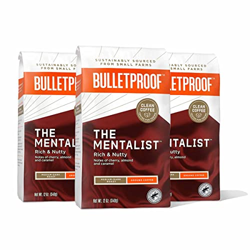Bulletproof The Mentalist Medium-Dark Roast Ground Coffee, 12 Ounces (Pack of 3), 100% Arabica Coffee Sourced from Central and South America, Clean Coffee, Rainforest Alliance Certified