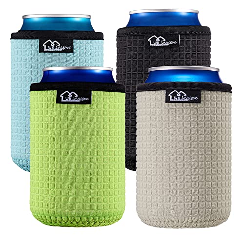 WKieason 12oz Standard Can Sleeves Insulators Sleeves Standard Can Covers 12OZ Beer Bottle Sleeves Coolers Holder Non-slip Neoprene Can Coolier Sleeves 4PC Pack (Green/Light blue/Grey/Black)