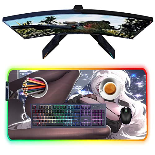 Anime Girl Sexy Butt Mouse Pad RGB Mousepad XXL LED Backlight Gaming Keyboard Large Gamer Pc Mat Desk Extended 27.55 inch x12 inch -A7