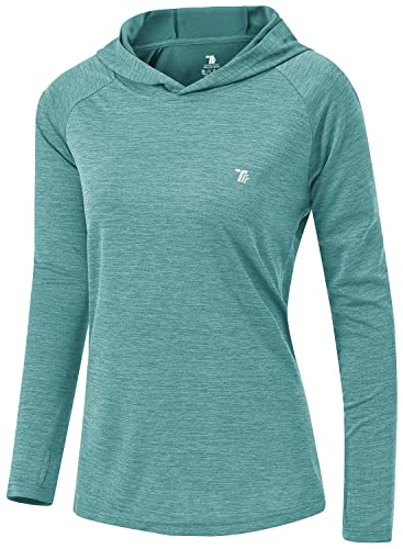 TBMPOY Womens UPF 50+ Sun Protection Hoodie Shirt Long Sleeve Fishing Hiking Outdoor UV Shirt Lightweight Light Cyan M